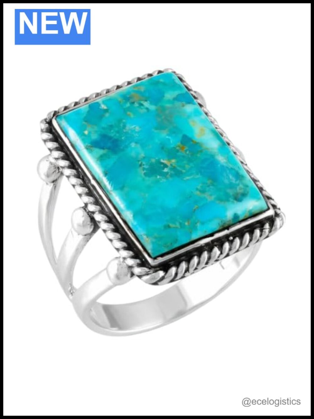 Sterling Silver 925 Turquoise Ring Genuine Gemstone Statement